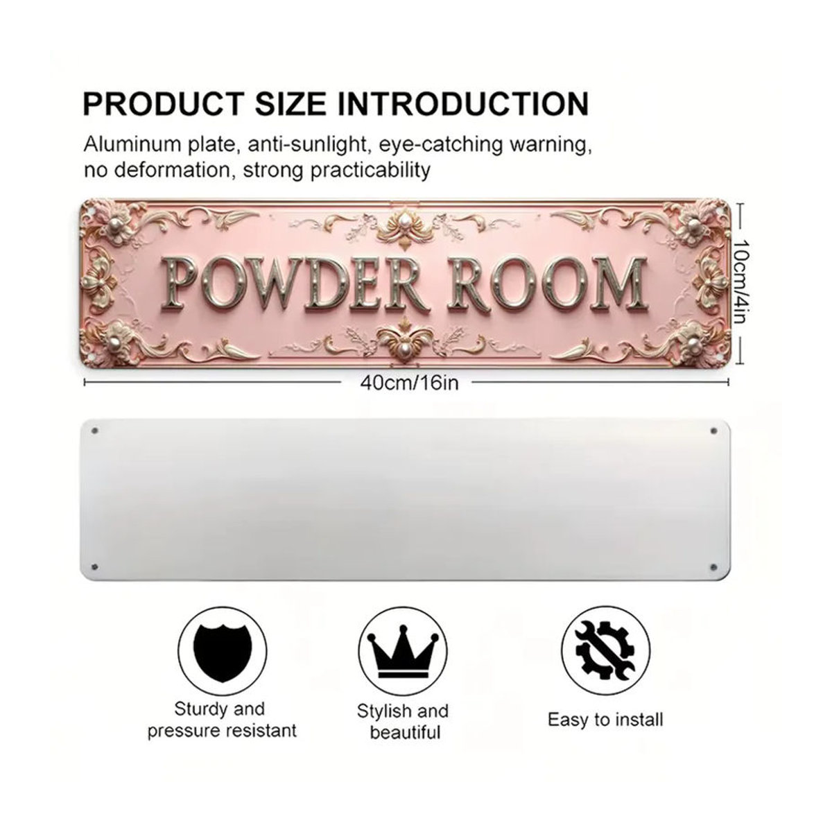Vintage-Aluminiumschild Waschraum mit floralem Design, mehrfarbig und rosa, Metallschild zur Wandmontage, B/H: 40,64 x 10,16 cm - Bild 2