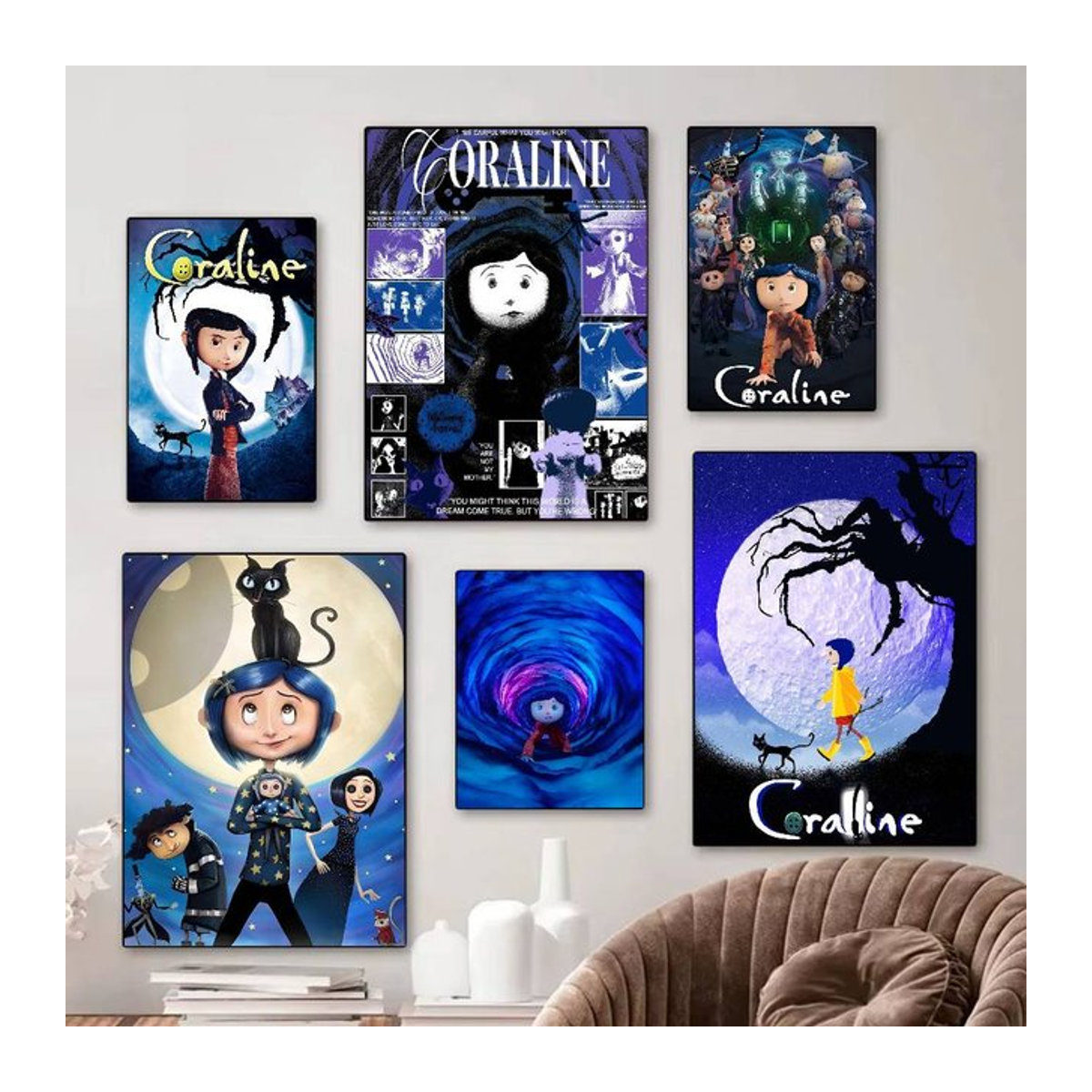 Vintage Anime Poster C-Coraline Porträt Wandkunst in HD-Qualität, mehrfarbig, rahmenlos, Hochformat - Bild 1