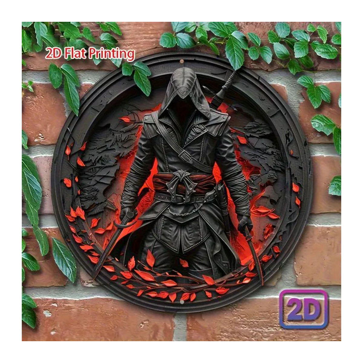 Vintage Assassin Aluminium-Wandkunst-Schild von CIFBUY, quadratische Metalldekoration in Schwarz, Breite: 20,32 cm, Höhe: 20,32 cm - Bild 1