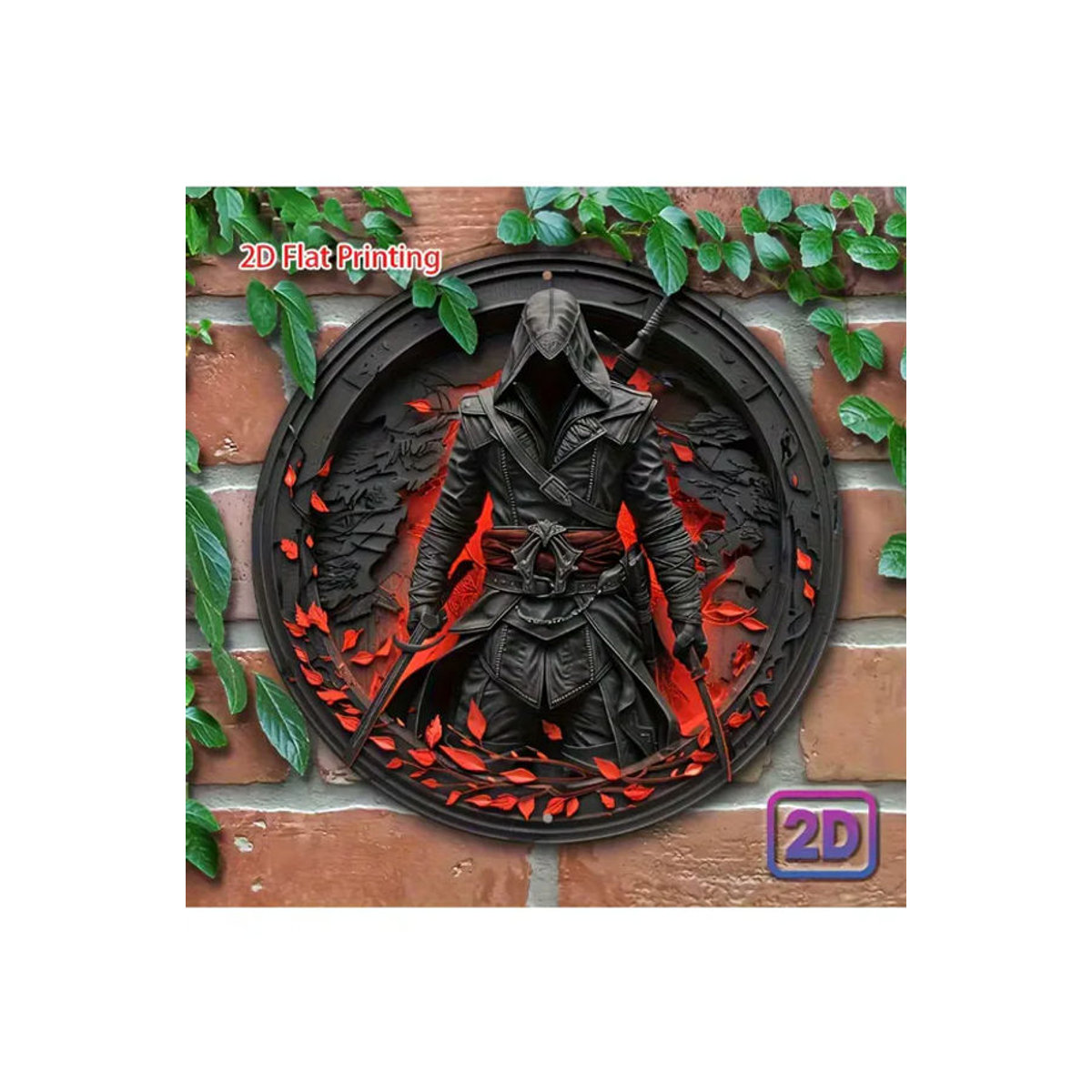 Vintage Assassin Aluminium-Wandkunst-Schild von CIFBUY, quadratische Metalldekoration in Schwarz, Breite: 20,32 cm, Höhe: 20,32 cm - Bild 6