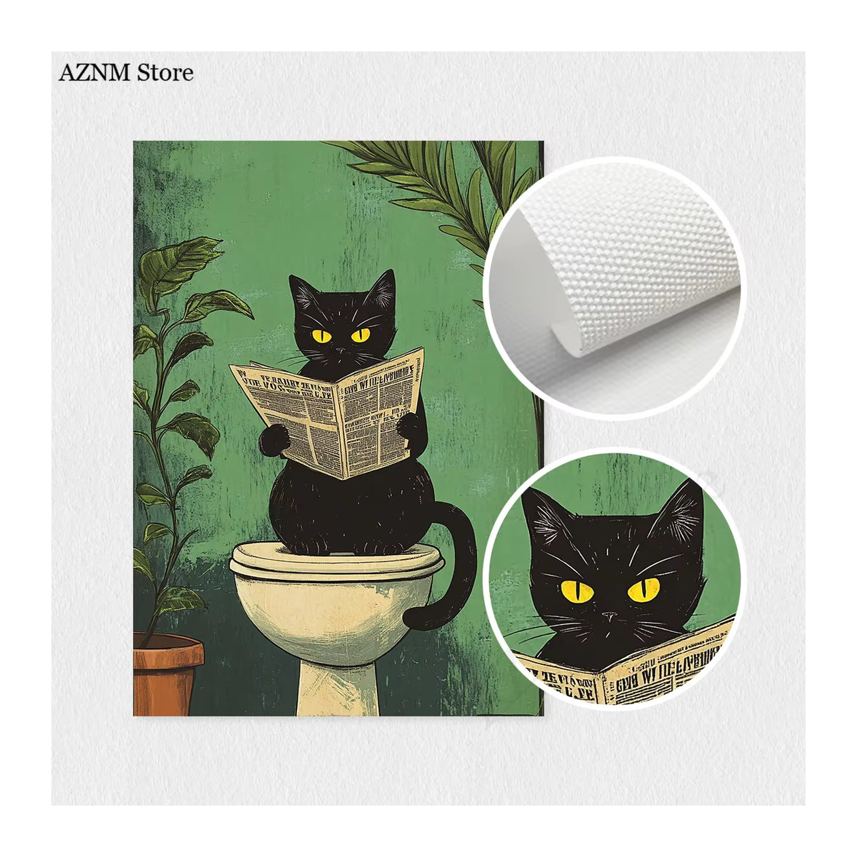 Vintage Badezimmer-Poster mit schwarzer Katze auf Leinwand von Potdemiel, mehrfarbige Tier-Wandkunst im Hochformat für dein Wohnzimmer oder Badezimmer - Bild 5