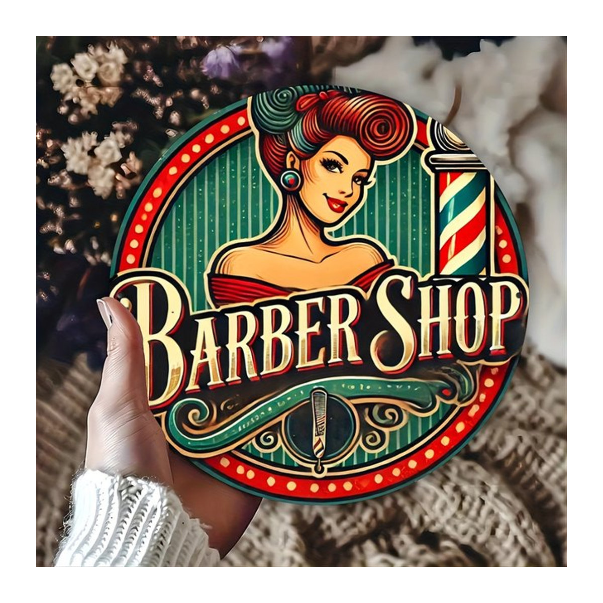 Vintage Barber Shop Aluminiumschild Potdemiel mehrfarbig B/H: 20,3 x 20,3 cm - Bild 1