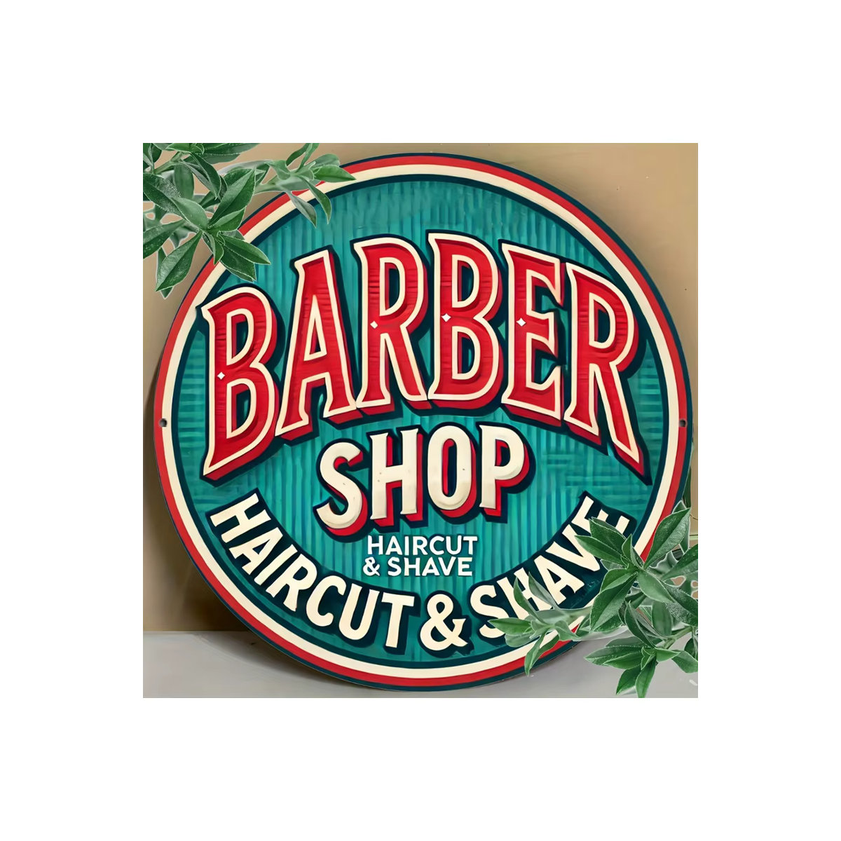 Vintage Barber Shop Rundes Aluminiumschild von Potdemiel, Mehrfarbig, Durchmesser: 20,3 cm - Bild 7