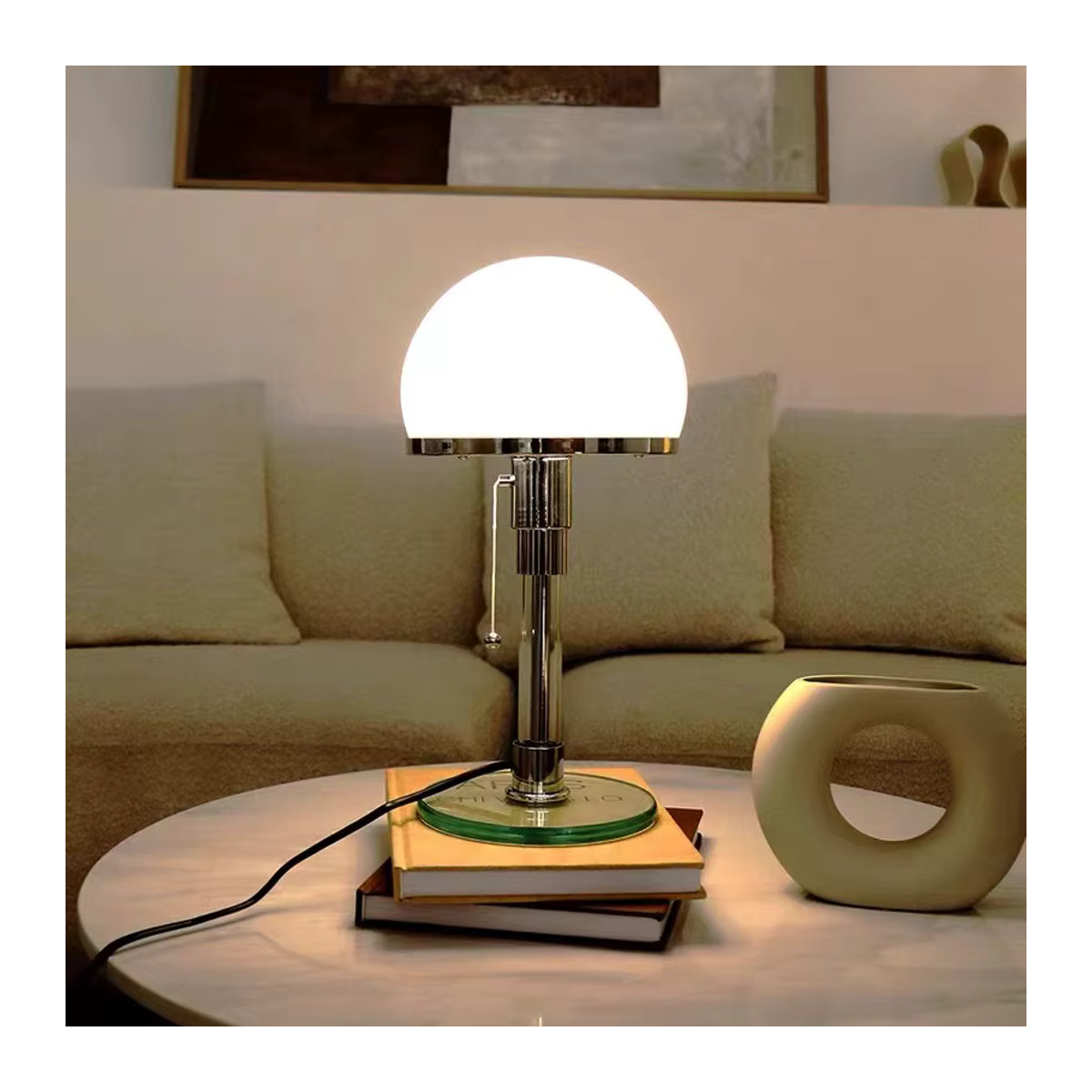 Vintage Bauhaus Tischlampe aus Glas in Weiß im Mid-Century Modern und Skandinavischen Design - Bild 2