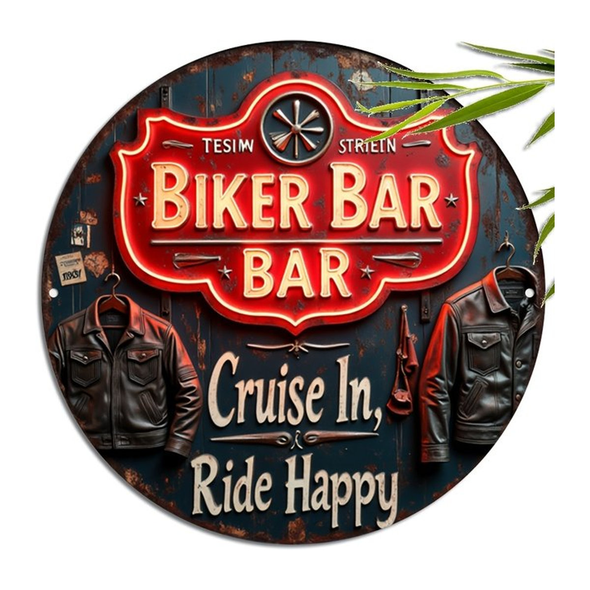 Vintage Biker Bar Metallwandschild von Potdemiel im Retro-Neon-Stil, quadratisch, mehrfarbig, B/T/H: 20,32 x 20,32 x 20,32 cm - Bild 1