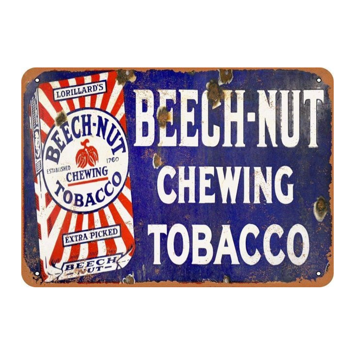 Vintage Blechschild Beech-Nut Chewing Tobacco in Blau im Querformat - Bild 1