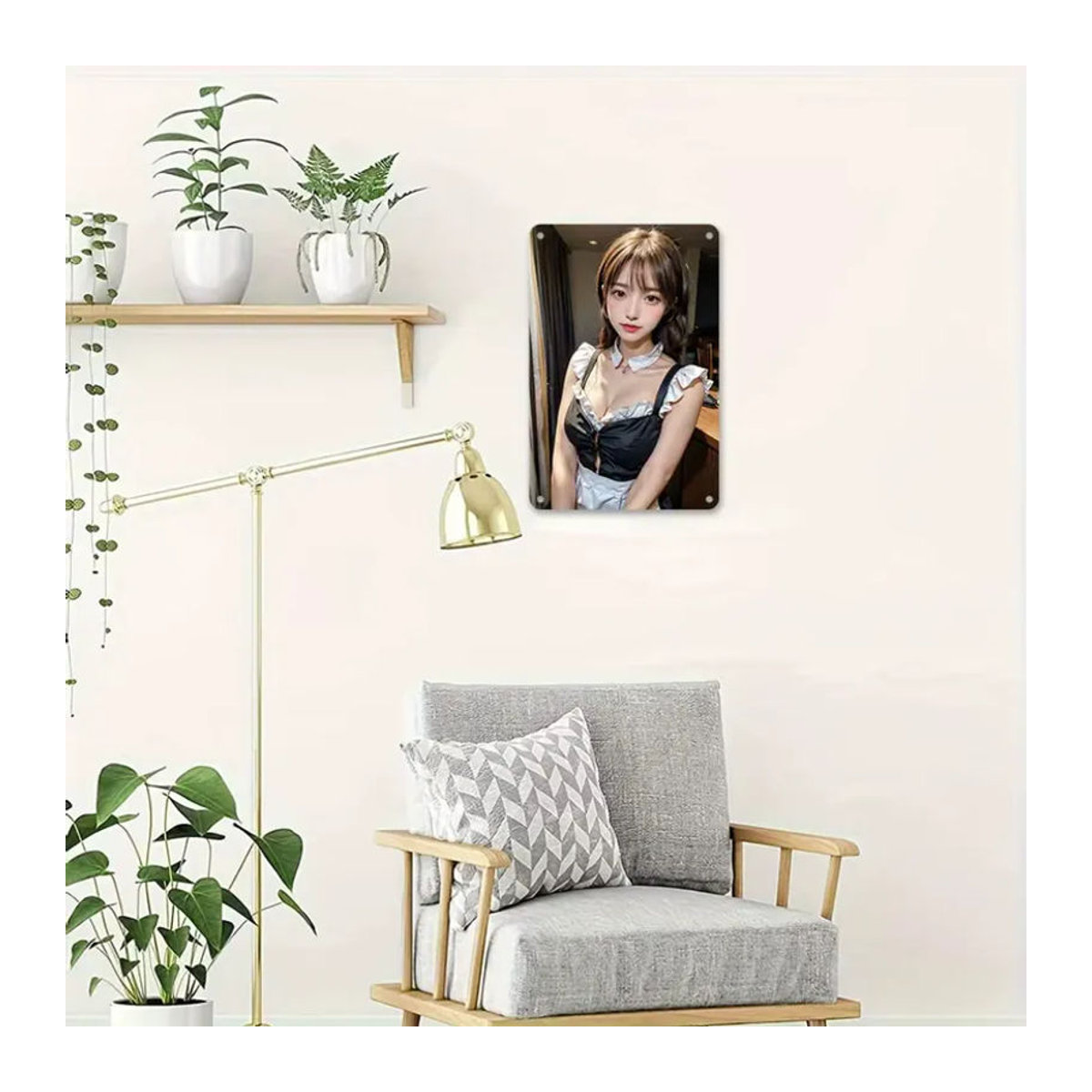 Vintage Blechschild CIFBUY Metall-Wandkunst mit eleganter Frau in Schwarz-Weiß, Rechteckig, B: 20,32 cm x H: 30,48 cm x T: 0,2 cm - Bild 2