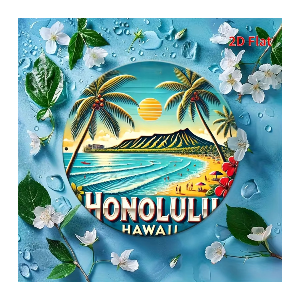 Vintage Blechschild Honolulu Hawaii als runde Aluminium-Wandkunst, mehrfarbig, B/H: 20 x 20 cm - Bild 3