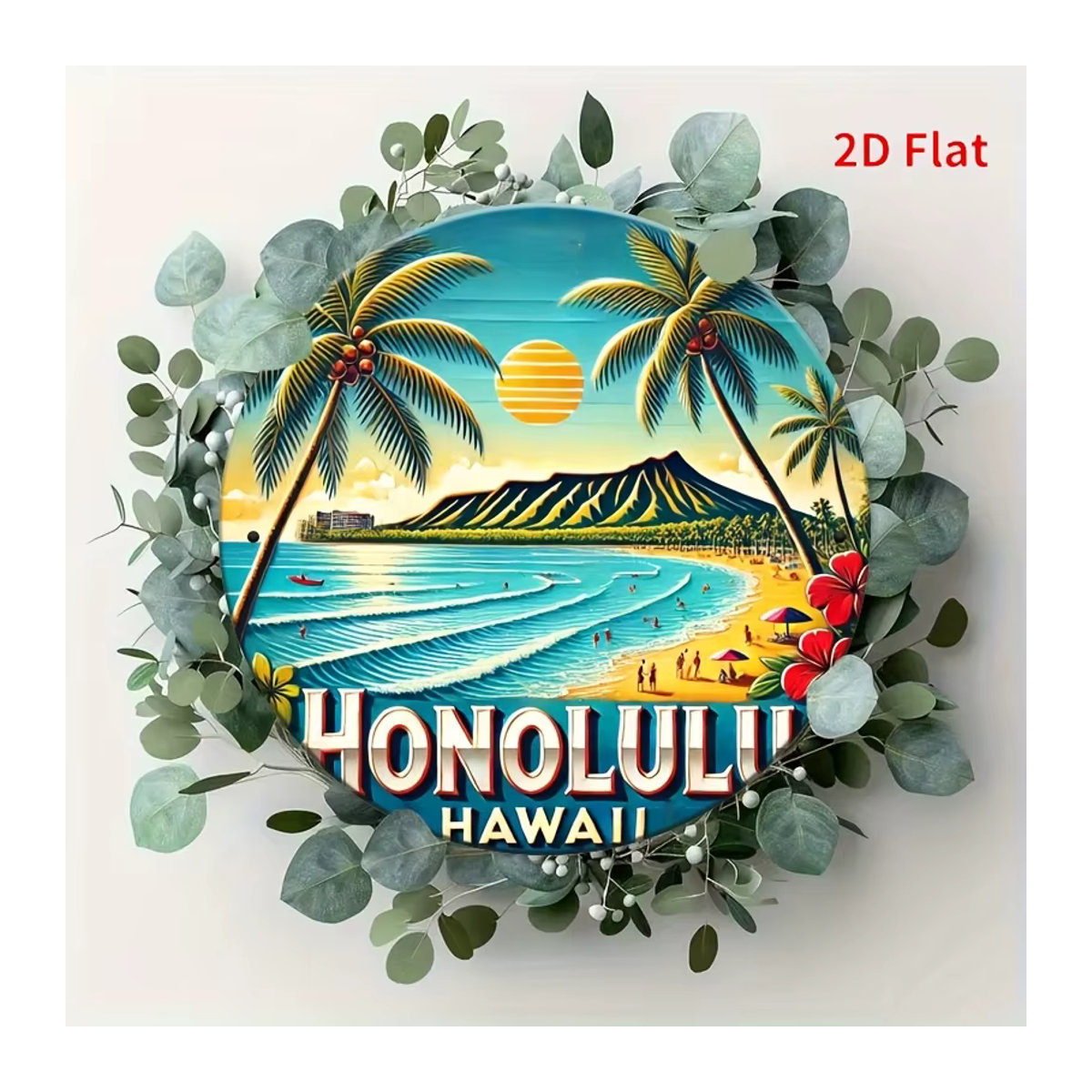 Vintage Blechschild Honolulu Hawaii als runde Aluminium-Wandkunst, mehrfarbig, B/H: 20 x 20 cm - Bild 4