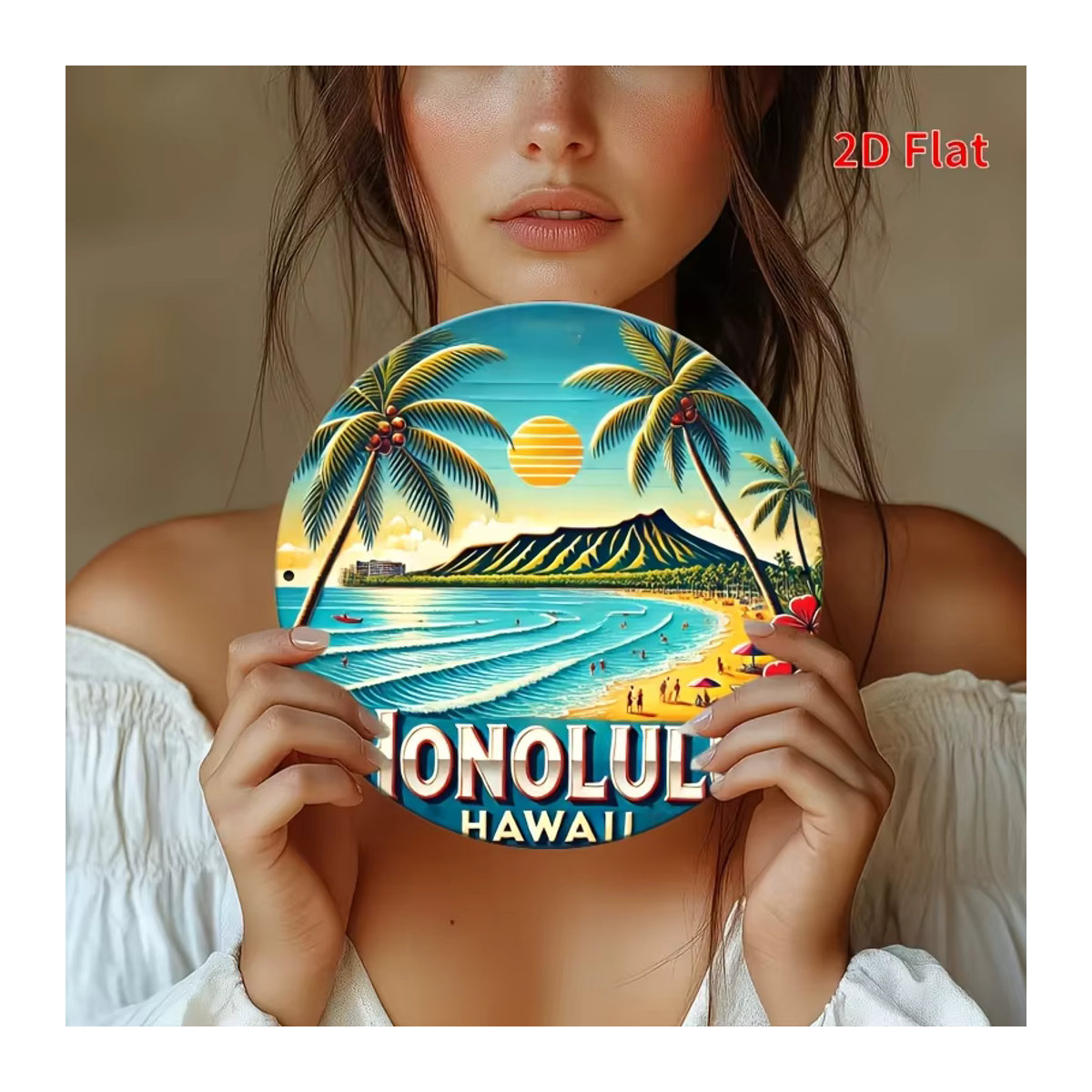 Vintage Blechschild Honolulu Hawaii als runde Aluminium-Wandkunst, mehrfarbig, B/H: 20 x 20 cm - Bild 5