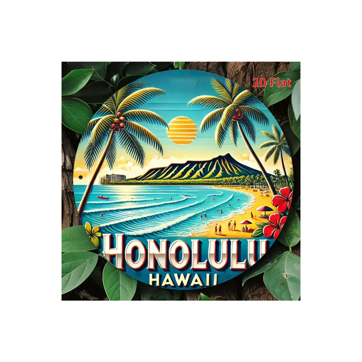 Vintage Blechschild Honolulu Hawaii als runde Aluminium-Wandkunst, mehrfarbig, B/H: 20 x 20 cm - Bild 6