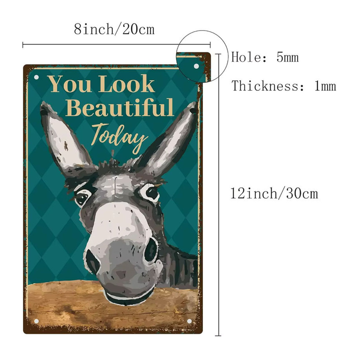 Vintage Blechschild You Look Beautiful Today mit Esel Motiv, mehrfarbiges Metallschild zur Wanddekoration für Garage und Küche - Bild 1