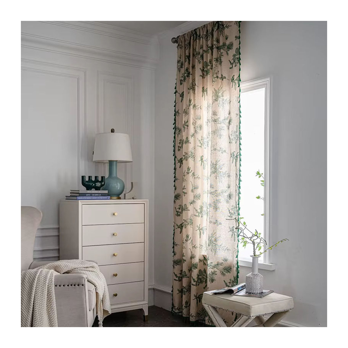 Vintage Blumen Vorhänge mit Bauernhaus Muster in Grün für Wohnzimmer, Schlafzimmer oder Schiebetüren, Länge: 84 Zoll - Bild 2