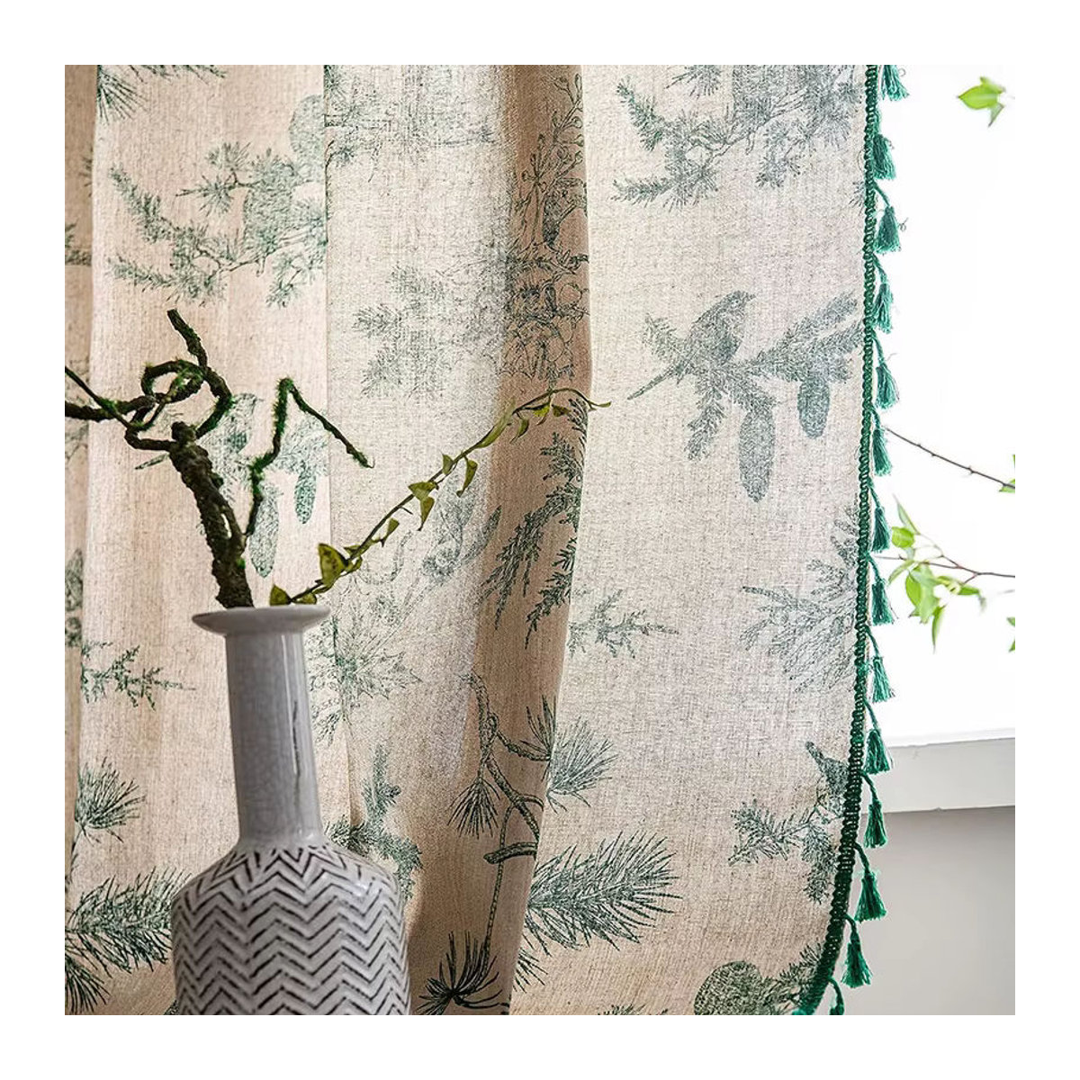 Vintage Blumen Vorhänge mit Bauernhaus Muster in Grün für Wohnzimmer, Schlafzimmer oder Schiebetüren, Länge: 84 Zoll - Bild 4