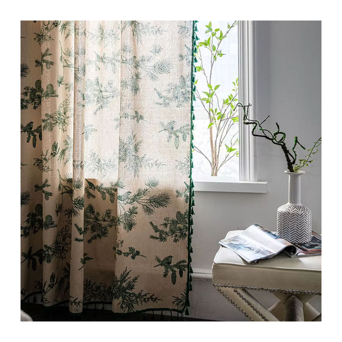 Vintage Blumen Vorhänge mit Bauernhaus Muster in Grün für Wohnzimmer, Schlafzimmer oder Schiebetüren, Länge: 84 Zoll - Bild 5
