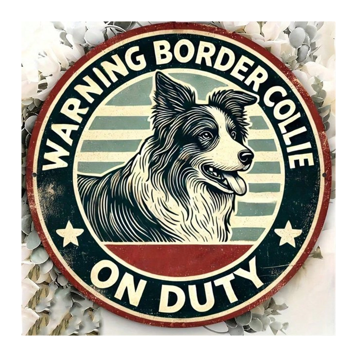 Vintage Border Collie Hundeschild aus Metall von CIFBUY, rund, mehrfarbig, Durchmesser: 30,48 cm - Bild 1