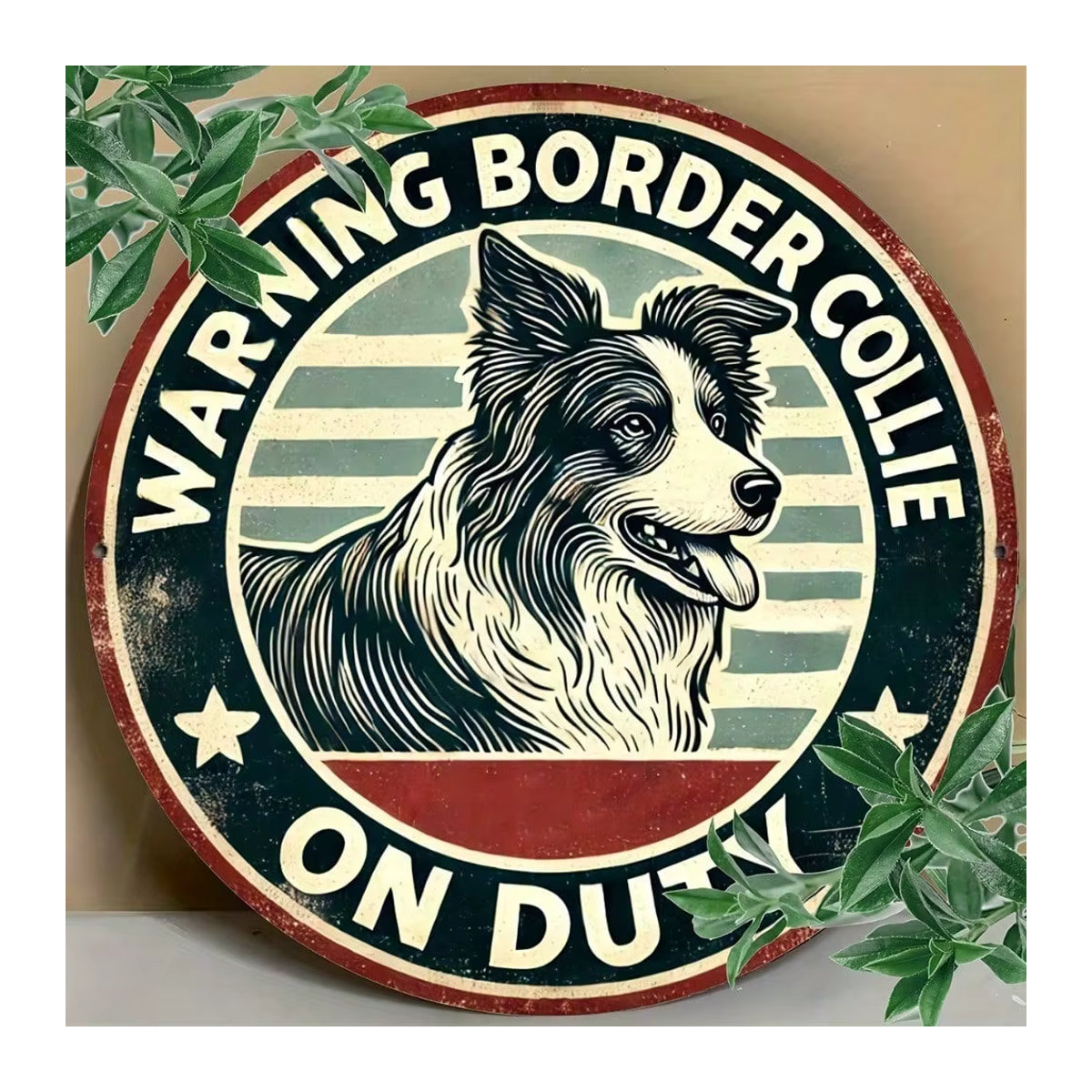 Vintage Border Collie Hundeschild aus Metall von CIFBUY, rund, mehrfarbig, Durchmesser: 30,48 cm - Bild 3