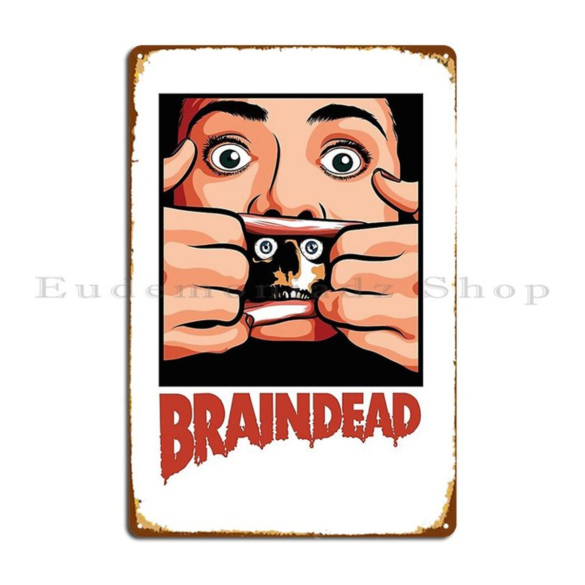 Vintage Braindead Metallschild in Weiß für Wandmontage, Rechteckiges Blechschild im Hochformat, B/H: 20 x 14 cm - Bild 1