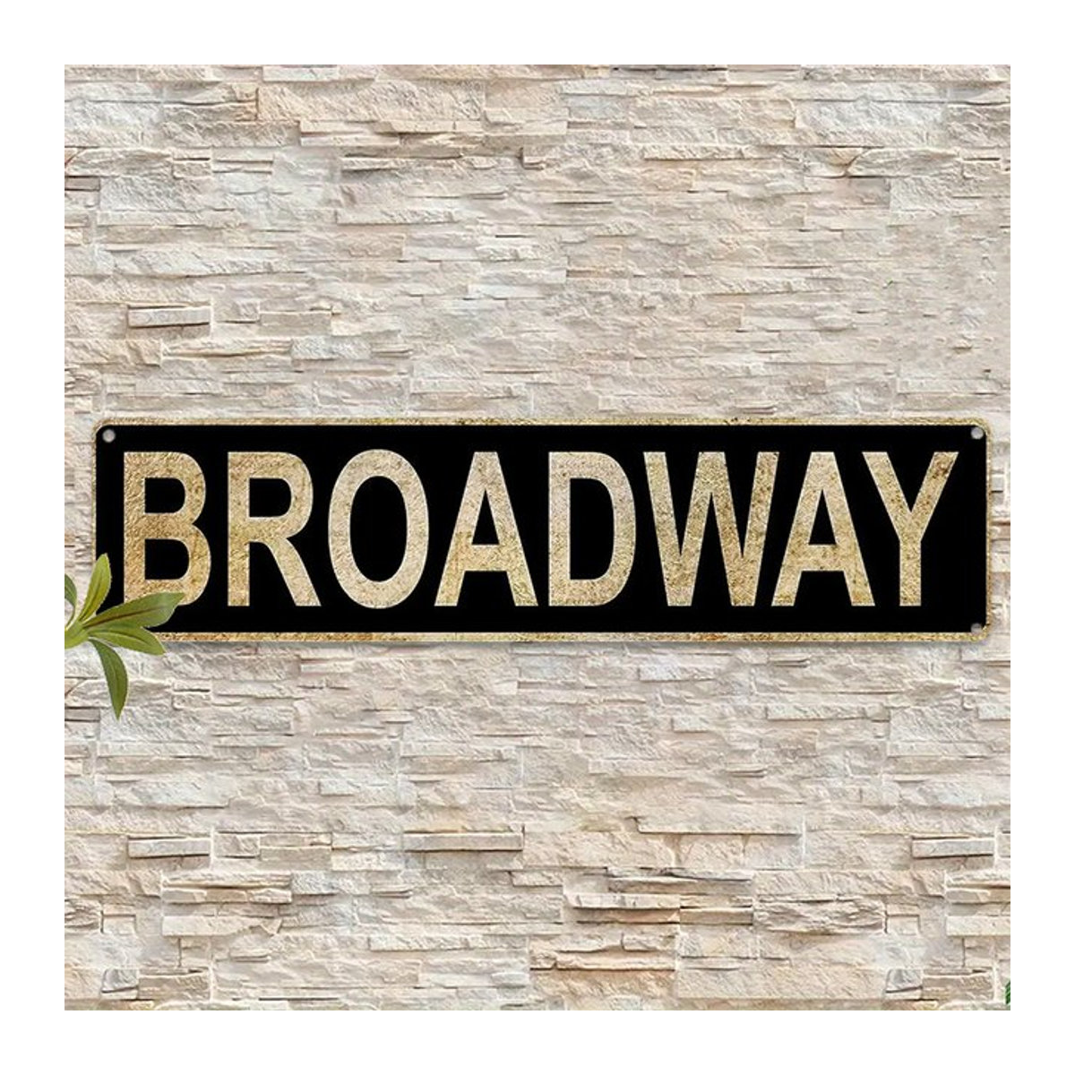 Vintage Broadway-Straßenschild Wanddekoration aus Metall in Gold und Schwarz, B: 40 cm, H: 40 cm, T: 10 cm - Bild 1