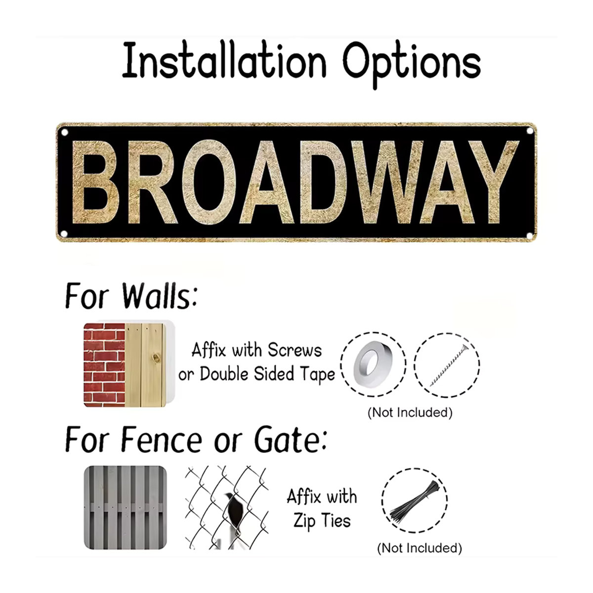 Vintage Broadway-Straßenschild Wanddekoration aus Metall in Gold und Schwarz, B: 40 cm, H: 40 cm, T: 10 cm - Bild 2