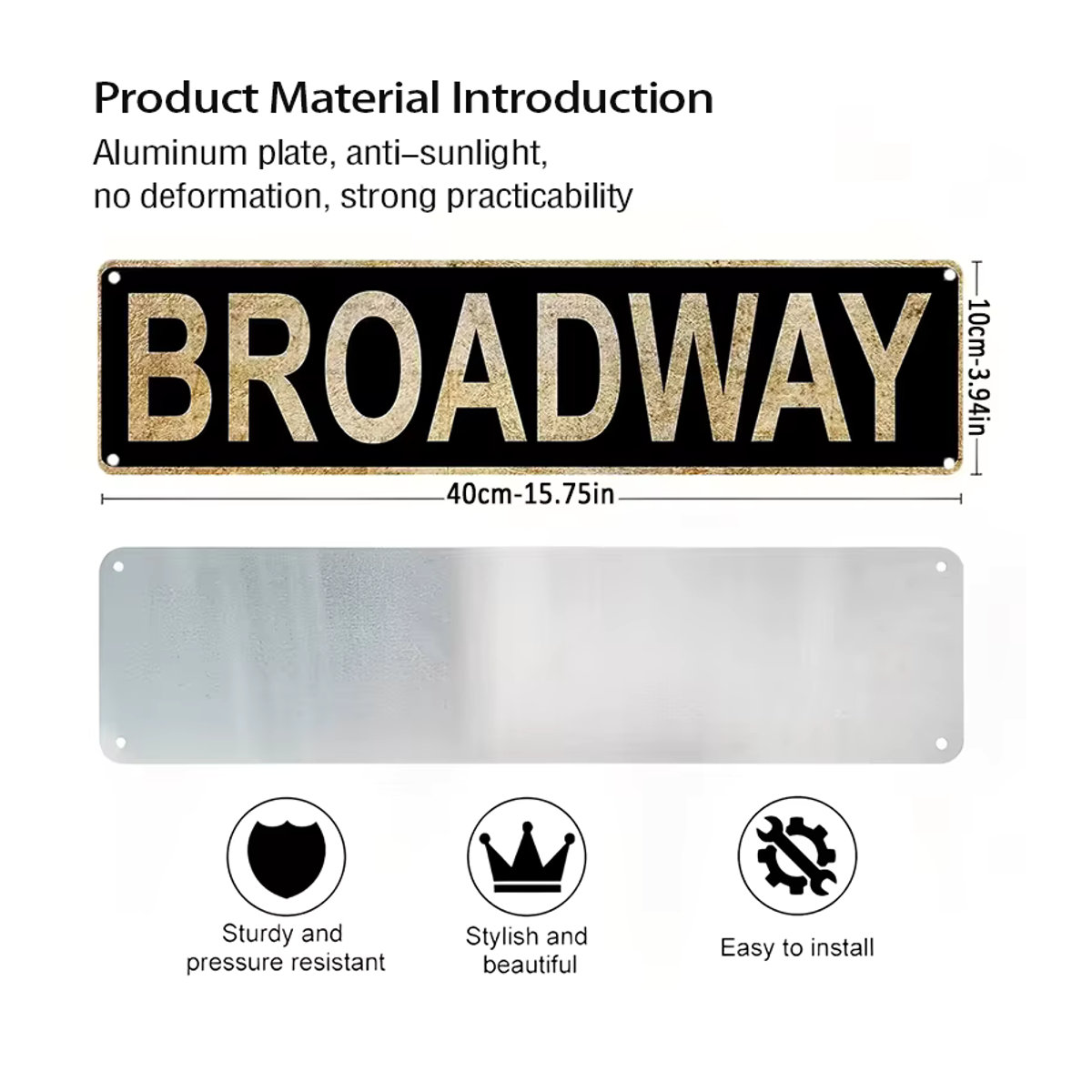 Vintage Broadway-Straßenschild Wanddekoration aus Metall in Gold und Schwarz, B: 40 cm, H: 40 cm, T: 10 cm - Bild 3