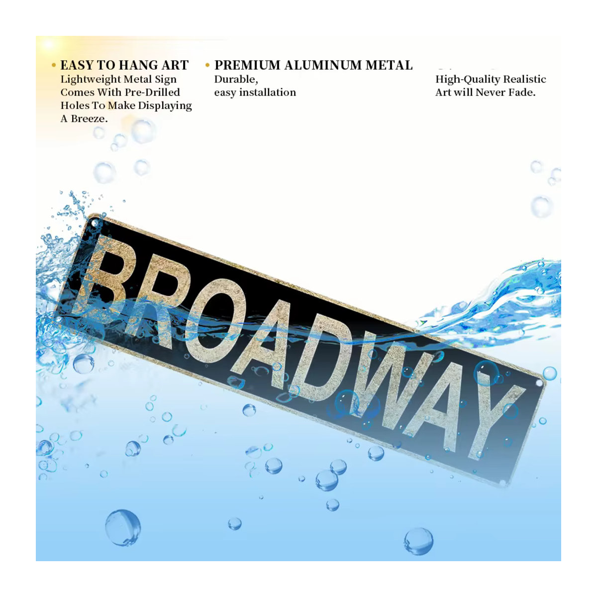 Vintage Broadway-Straßenschild Wanddekoration aus Metall in Gold und Schwarz, B: 40 cm, H: 40 cm, T: 10 cm - Bild 4