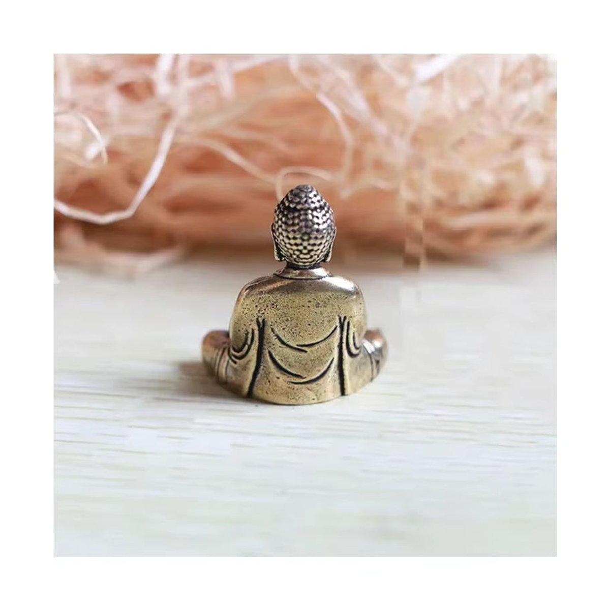 Vintage Buddha Statue aus Messing in Gold als dekorative Skulptur für Schreibtisch und Büro - Bild 3