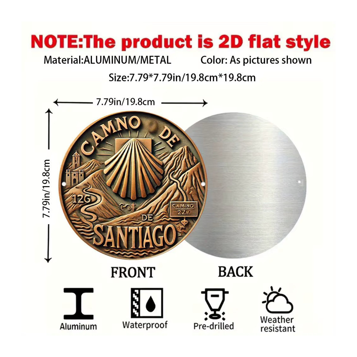 Vintage Camino de Santiago Metallschild von Potdemiel in Braun mit Pilger-Route-Design zur Wandmontage, Durchmesser: 19,81 cm - Bild 2