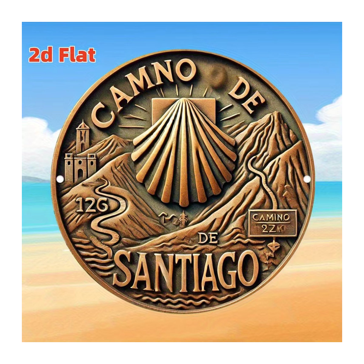 Vintage Camino de Santiago Metallschild von Potdemiel in Braun mit Pilger-Route-Design zur Wandmontage, Durchmesser: 19,81 cm - Bild 5