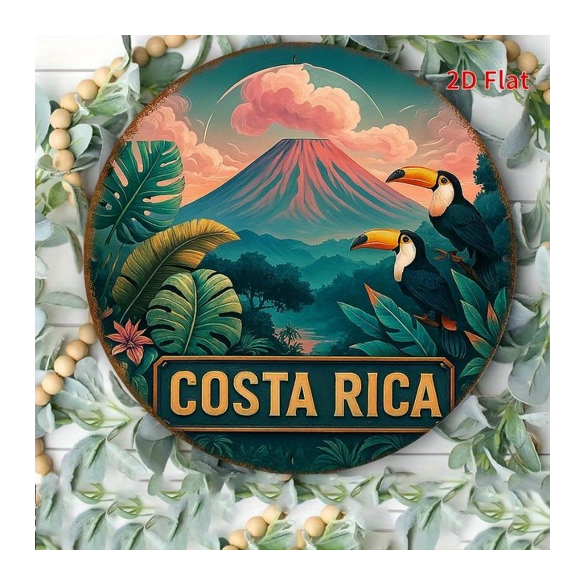 Vintage Costa Rica Tropical Landscape Metallschild Potdemiel, mehrfarbig, B/B/B: 20,3 x 20,3 x 0,2 cm - Bild 1