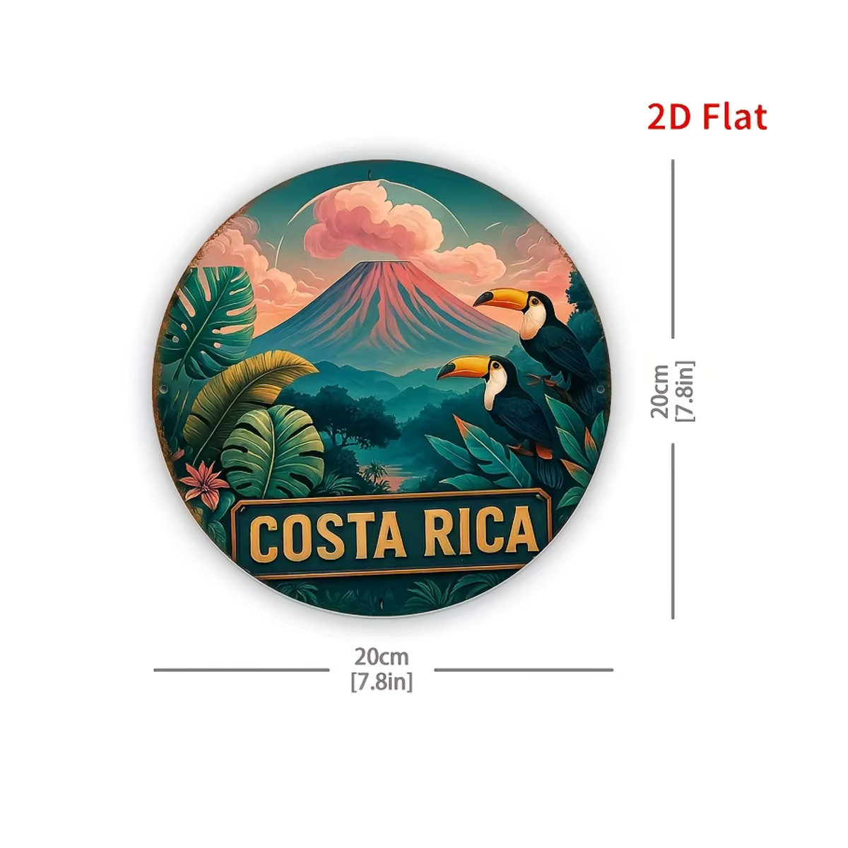 Vintage Costa Rica Tropical Landscape Metallschild Potdemiel, mehrfarbig, B/B/B: 20,3 x 20,3 x 0,2 cm - Bild 2