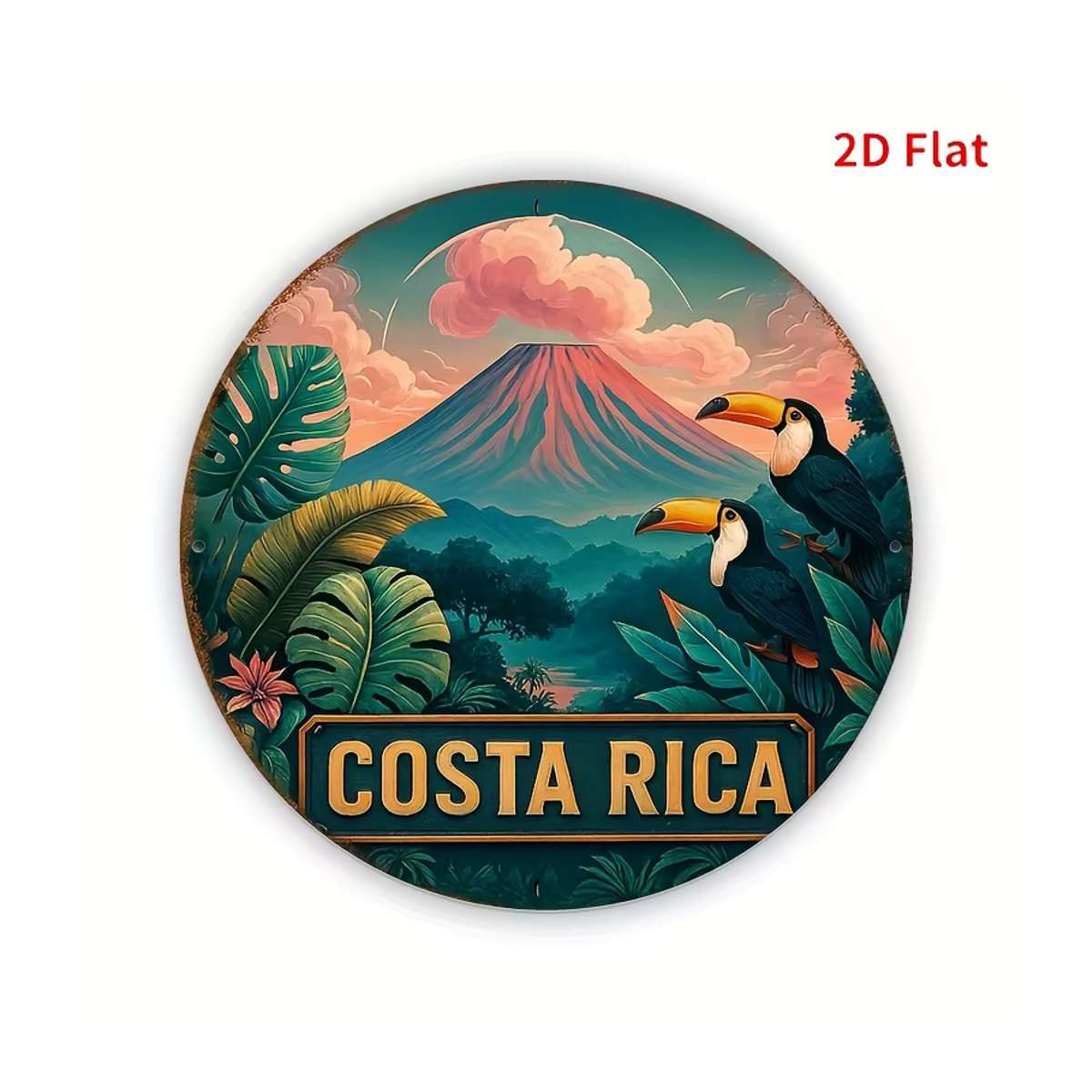 Vintage Costa Rica Tropical Landscape Metallschild Potdemiel, mehrfarbig, B/B/B: 20,3 x 20,3 x 0,2 cm - Bild 3