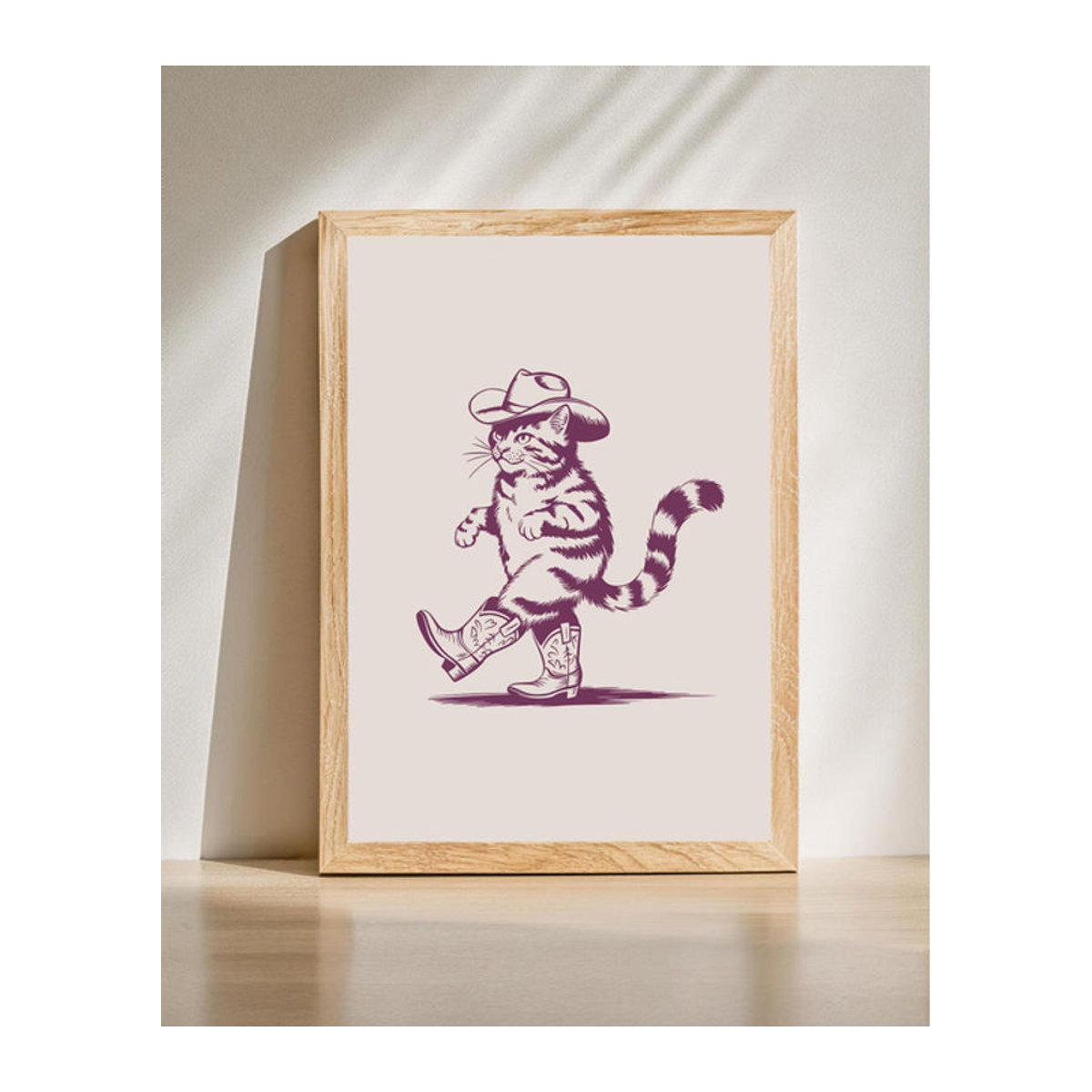 Vintage Cowboy-Katzen-Poster von SHENCHEN in Lila als dekorative Tier-Illustration auf Papier - Bild 1