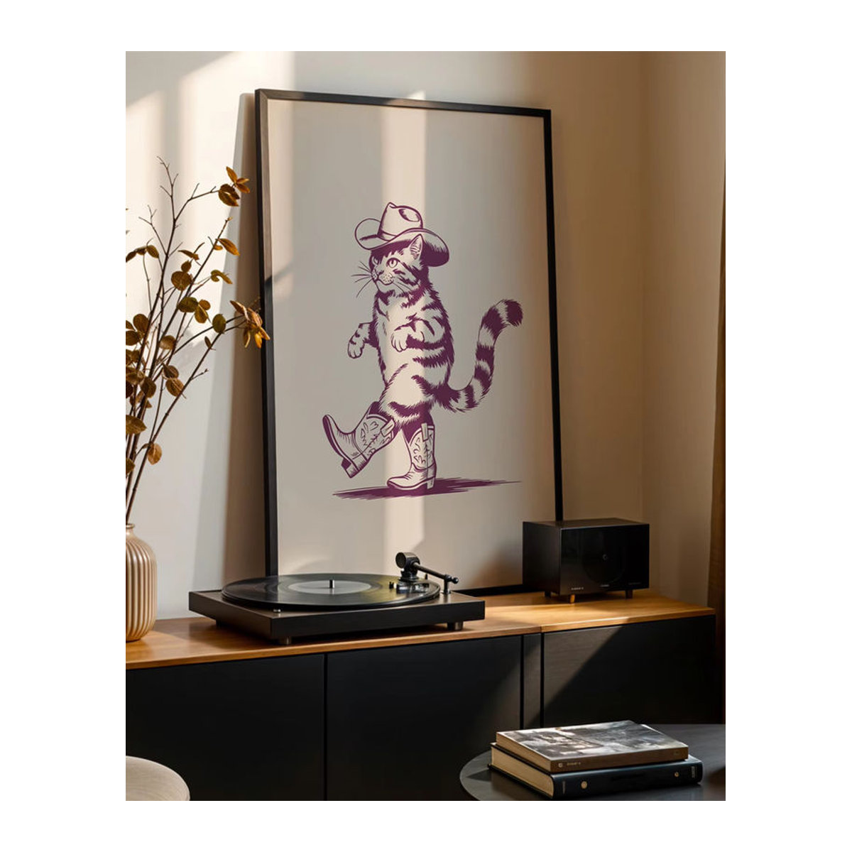 Vintage Cowboy-Katzen-Poster von SHENCHEN in Lila als dekorative Tier-Illustration auf Papier - Bild 2