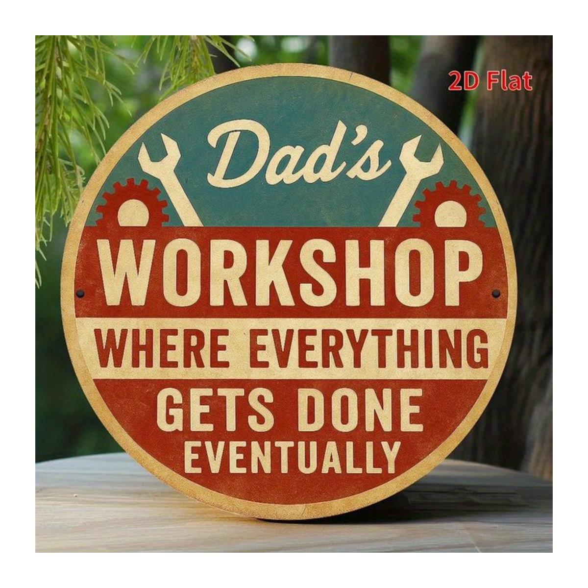 Vintage Dad's Workshop Metallschild Potdemiel zur Wandmontage in Rot und Mehrfarbig mit Retro-Werkzeugkasten-Design - Bild 1