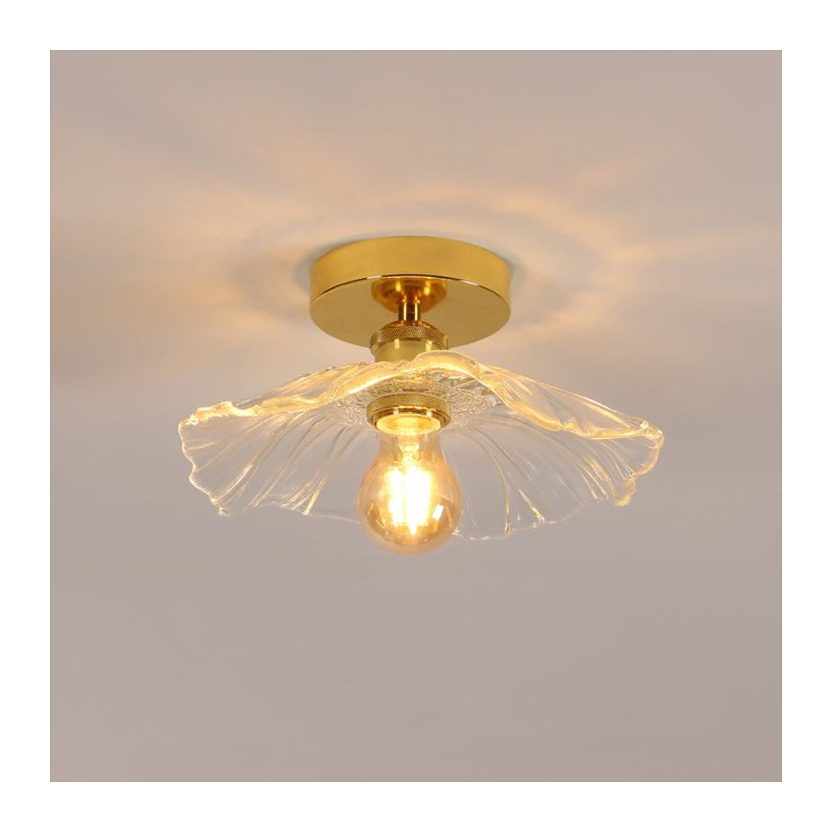 Vintage Deckenlampe in Blumenform aus klarem Glas in Gold, E27, Durchmesser: 28 cm - Bild 1