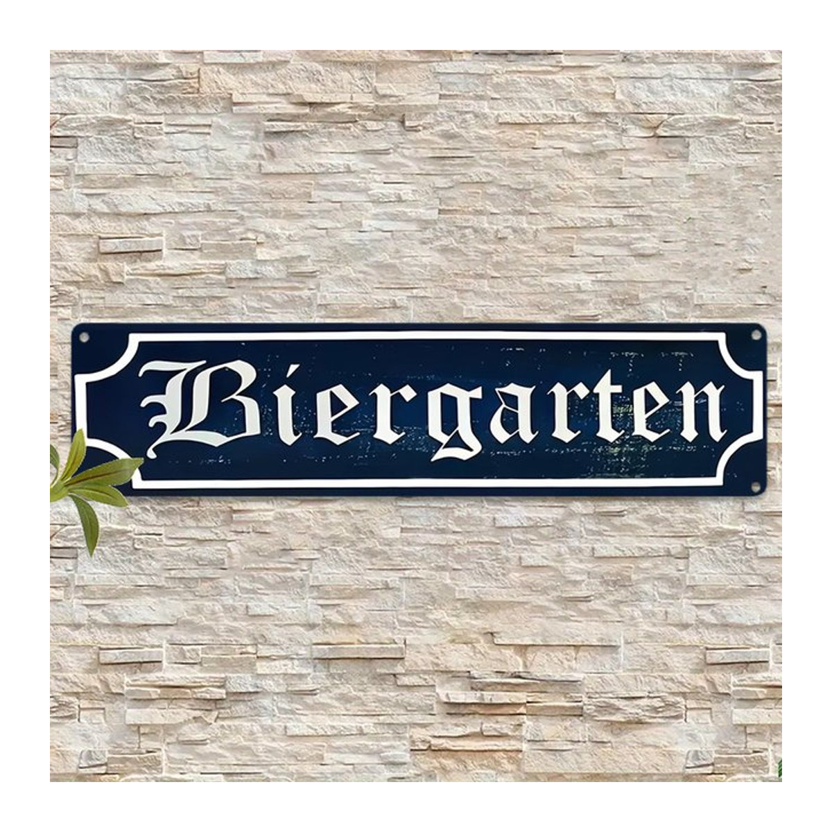 Vintage deutsches Biergarten Metallschild in Schwarz als rustikale Wanddekoration im Querformat - Bild 1