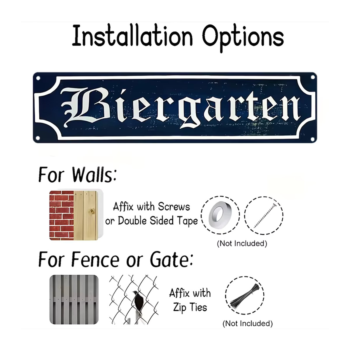 Vintage deutsches Biergarten Metallschild in Schwarz als rustikale Wanddekoration im Querformat - Bild 2