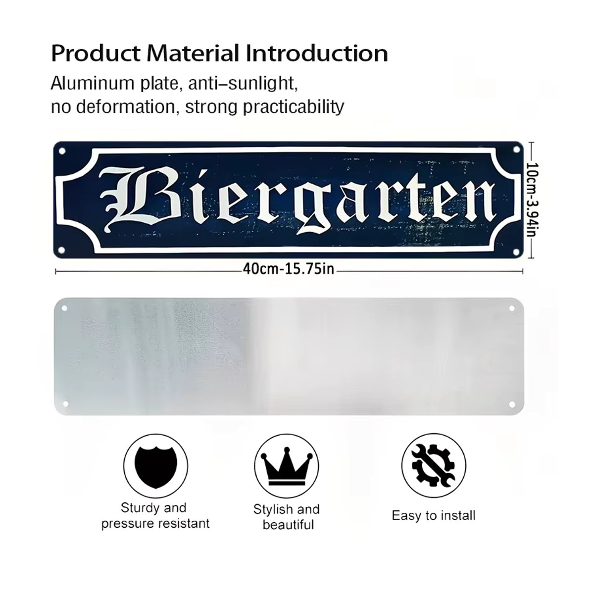 Vintage deutsches Biergarten Metallschild in Schwarz als rustikale Wanddekoration im Querformat - Bild 3