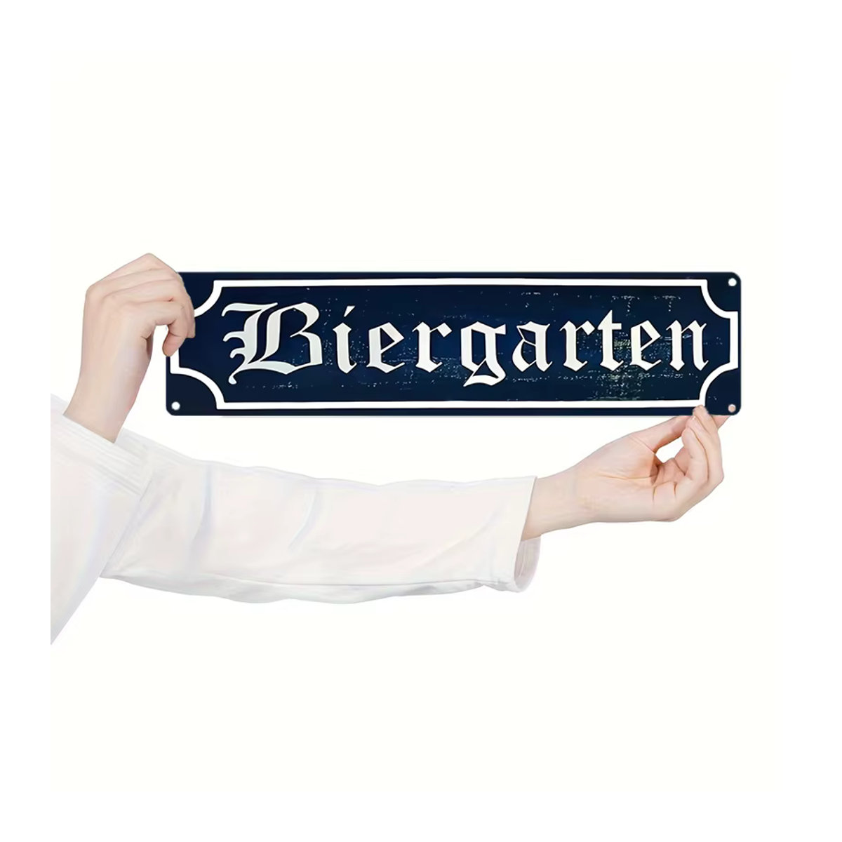 Vintage deutsches Biergarten Metallschild in Schwarz als rustikale Wanddekoration im Querformat - Bild 5
