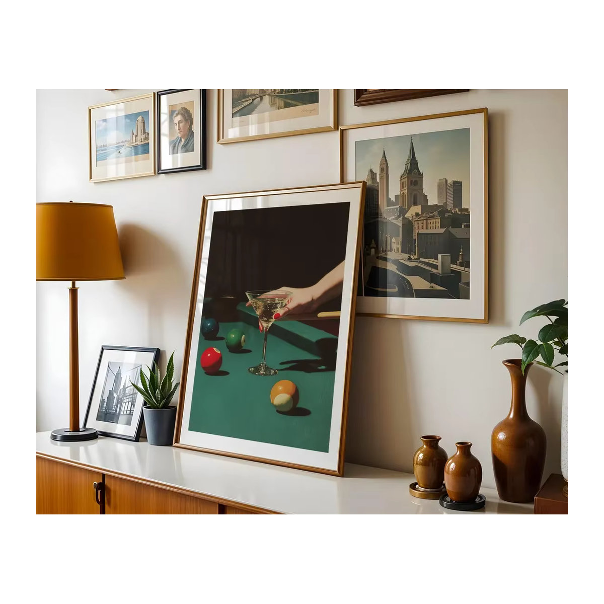 Vintage Dive Bar Poster mit Billard und Cocktail Motiv als Retro Ölgemälde Druck in Mehrfarbig - Bild 3