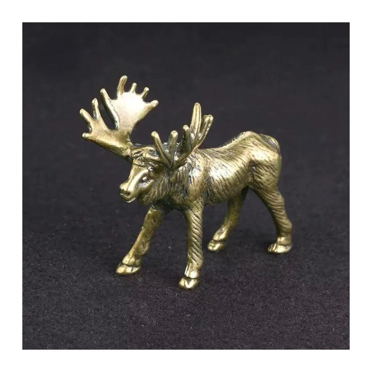 Vintage Elch Statue aus massivem Messing in Gold als dekorative Tierfigur für Schreibtisch und Tischdekoration - Bild 2