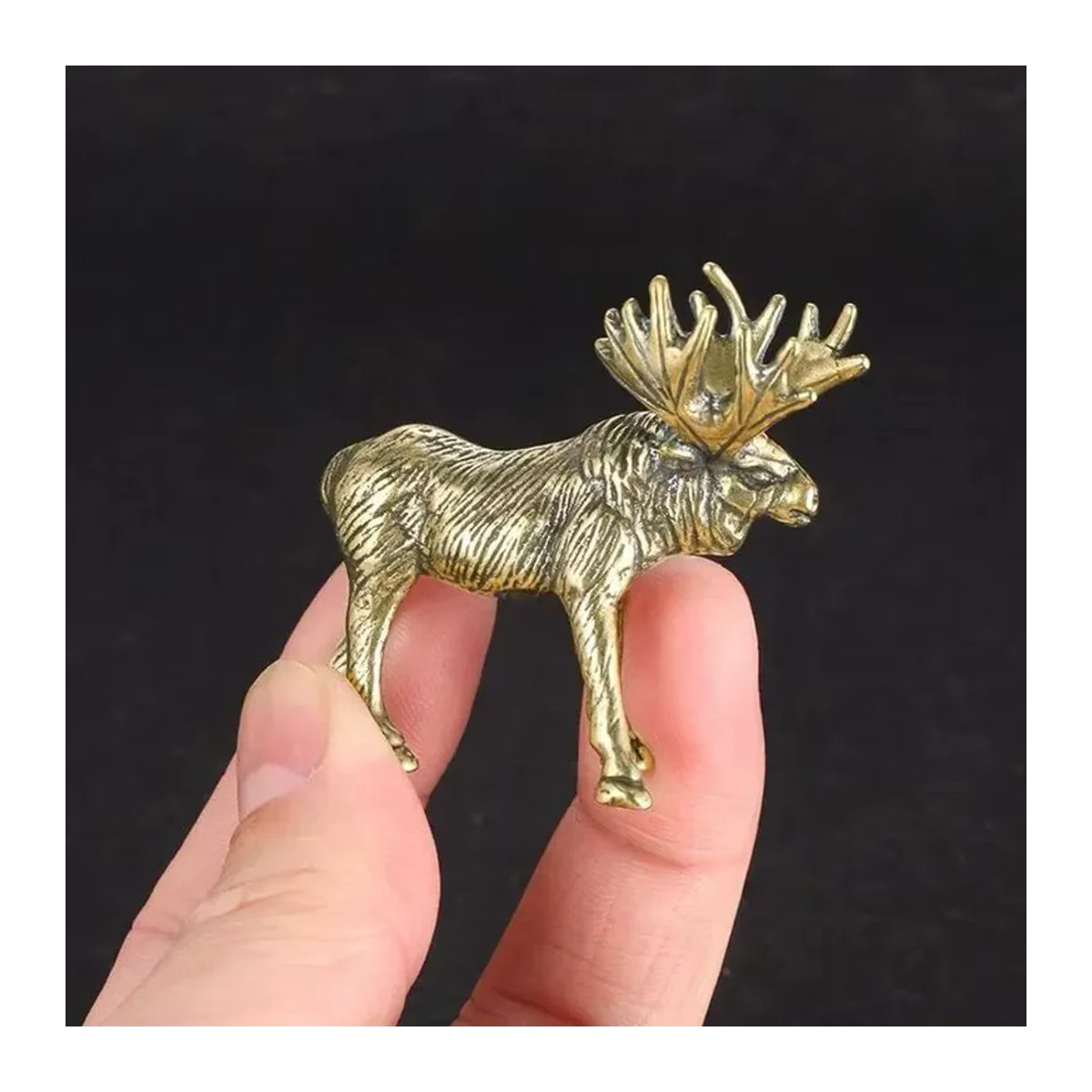 Vintage Elch Statue aus massivem Messing in Gold als dekorative Tierfigur für Schreibtisch und Tischdekoration - Bild 3