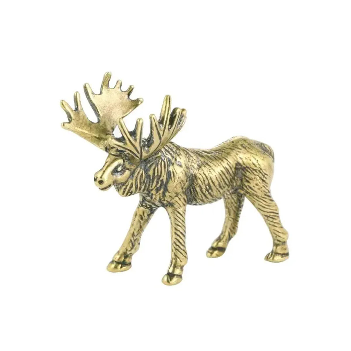 Vintage Elch Statue aus massivem Messing in Gold als dekorative Tierfigur für Schreibtisch und Tischdekoration - Bild 4