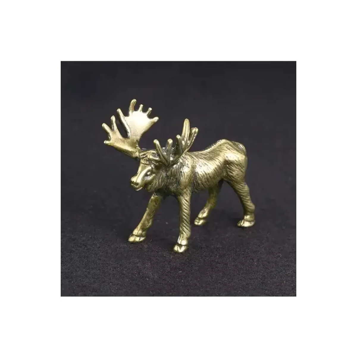 Vintage Elch Statue aus massivem Messing in Gold als dekorative Tierfigur für Schreibtisch und Tischdekoration - Bild 5