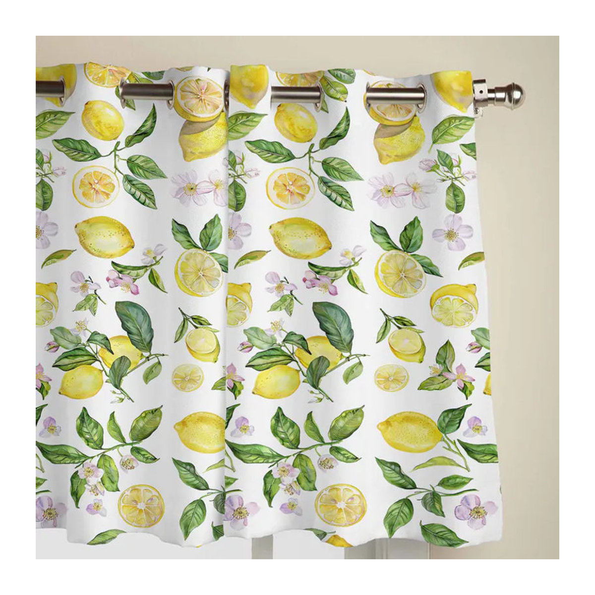 Vintage Fenster Vorhang mit Sommer Aquarell Zitrone Design in Gelb und Weiß, semi-transparent, B: 135 cm, H: 135 cm - Bild 3