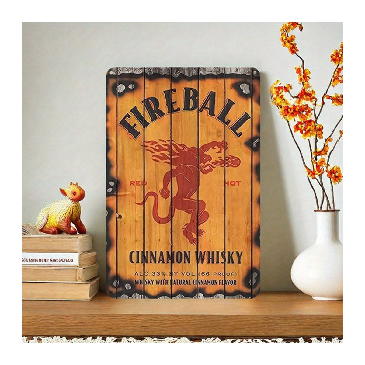 Vintage Fireball Cinnamon Whiskey Metallschild in Orange, rechteckige Wanddekoration für Bar und Zuhause, B/H: 30 x 20 cm - Bild 1