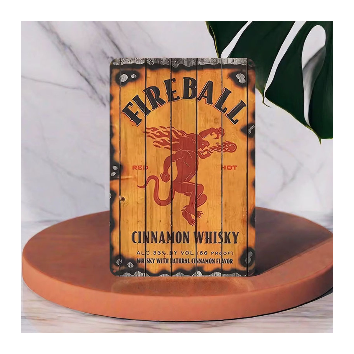 Vintage Fireball Cinnamon Whiskey Metallschild in Orange, rechteckige Wanddekoration für Bar und Zuhause, B/H: 30 x 20 cm - Bild 3