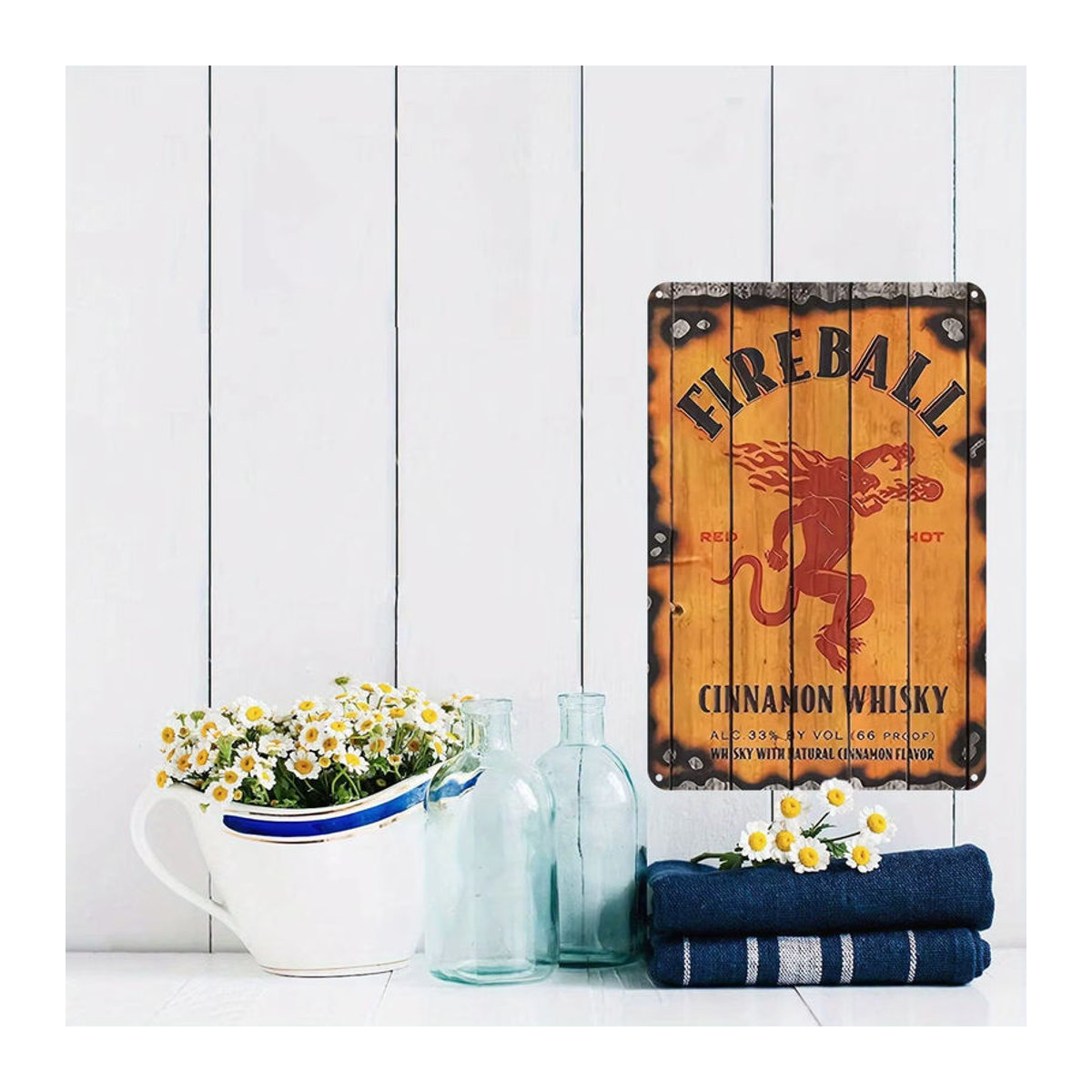 Vintage Fireball Cinnamon Whiskey Metallschild in Orange, rechteckige Wanddekoration für Bar und Zuhause, B/H: 30 x 20 cm - Bild 4