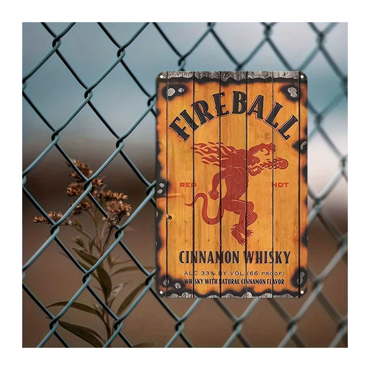 Vintage Fireball Cinnamon Whiskey Metallschild in Orange, rechteckige Wanddekoration für Bar und Zuhause, B/H: 30 x 20 cm - Bild 5
